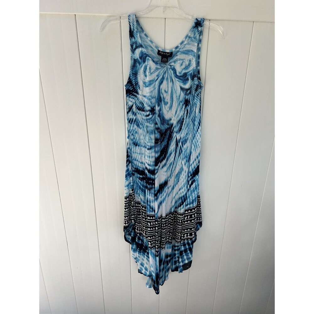 Step In Style Sleeveless Tunic Dress Women's Size Small Abstract Blues